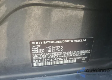 2013 BMW 328 Xi from USA, damaged, VIN WBA3B3C54DF536773